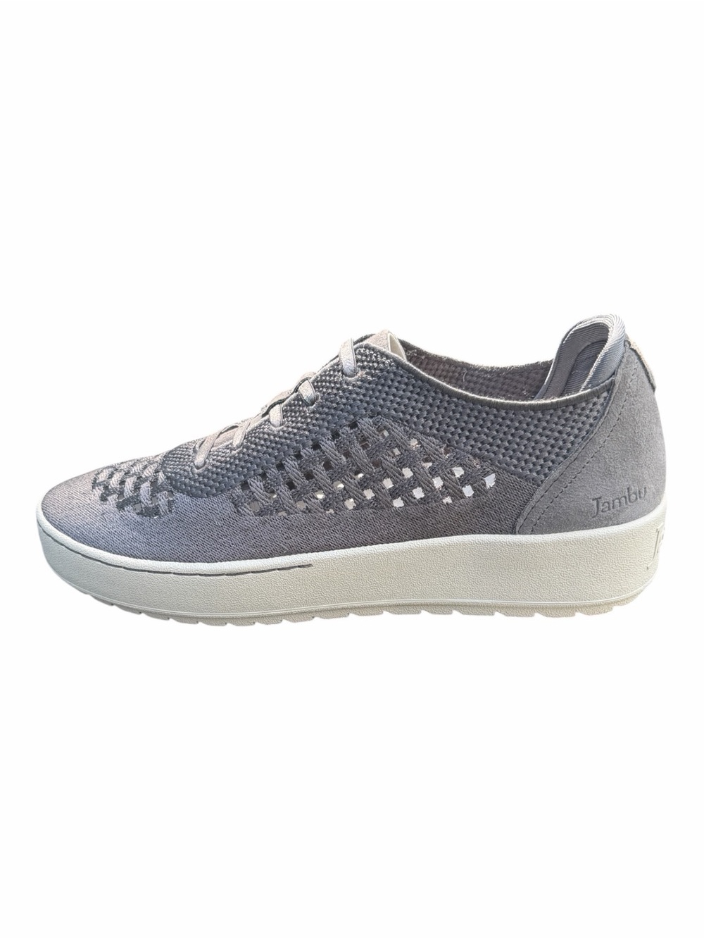 Jambu Lilac Charcoal Leather Knit Elastic Lace Comfort Travel Sneakers 8.5 NIB